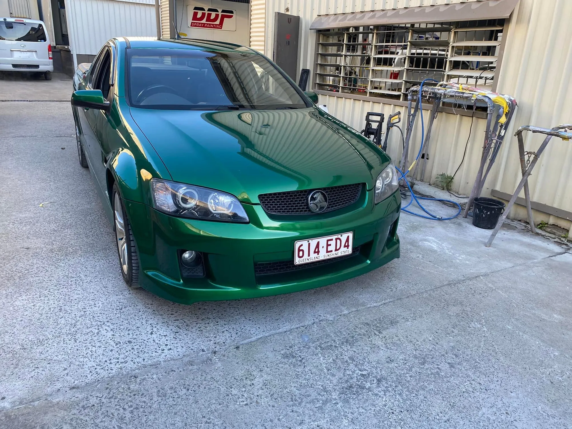 Green Holden Commodore after a custom respray at DDP Spray Painting